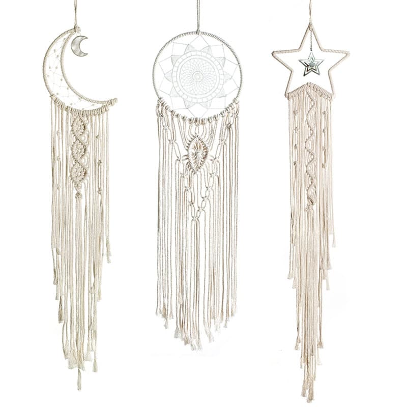 Ensemble de 3 Attrapeurs de Rêves en Macramé - Décoration Murale Bohème Chic