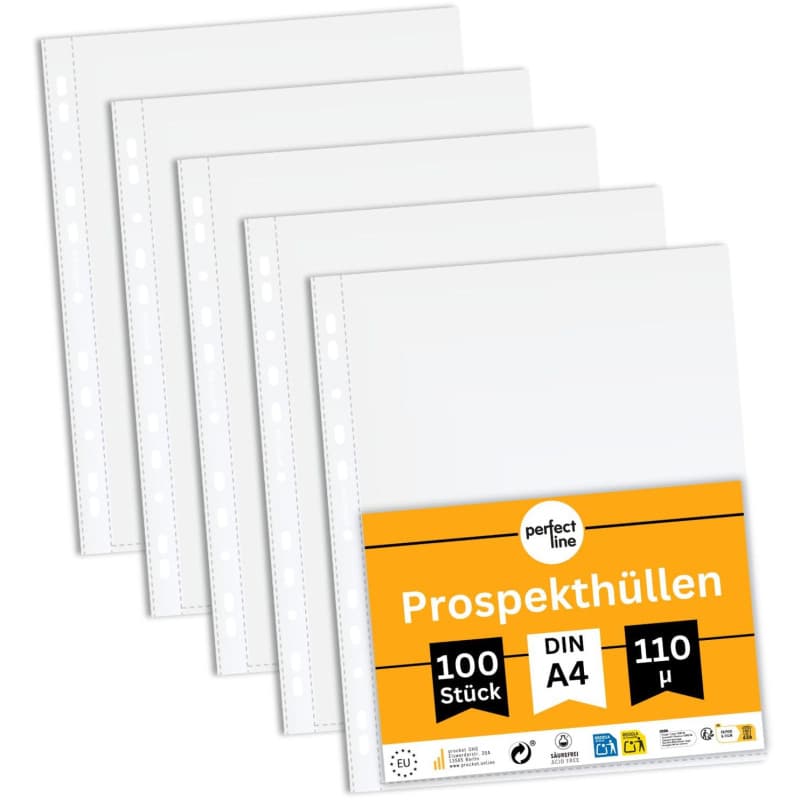 Lot de 100 pochettes perforées A4 extra résistantes - Perfect Line