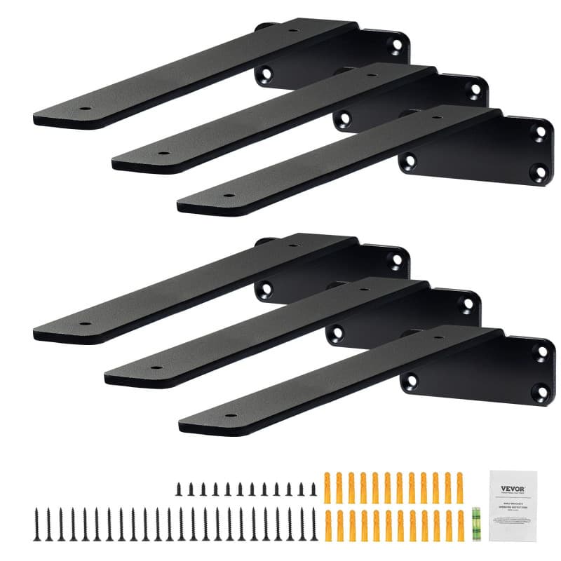 Supports d'Étagère Flottants VEVOR en Acier Noir - 6 Pièces, Capacité 72,6 kg