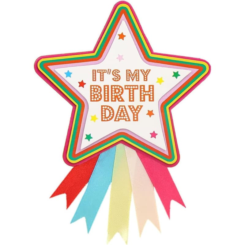 Badge Étoile Joyeux Anniversaire Rosette - Accessoire Fête Coloré