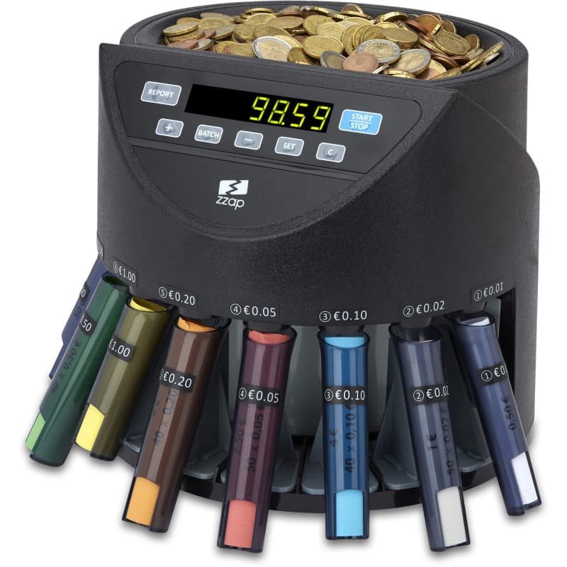 ZZap CS20 - Compteuse Automatique de Monnaie avec Tri et Tubes Inclus