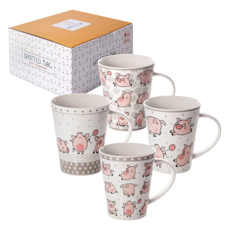 Ensemble de 4 Tasses en Céramique Cochon - Cadeau Original pour Amateurs de Café