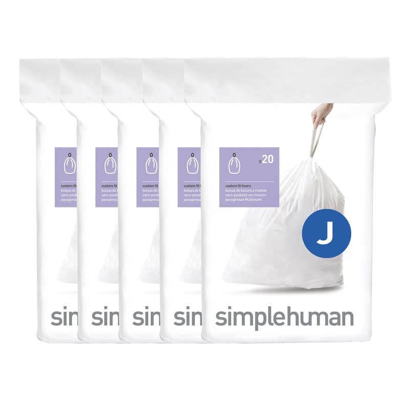 Sacs Poubelle Simplehuman Code J - 100 Unités, 45 Litres, Blanc