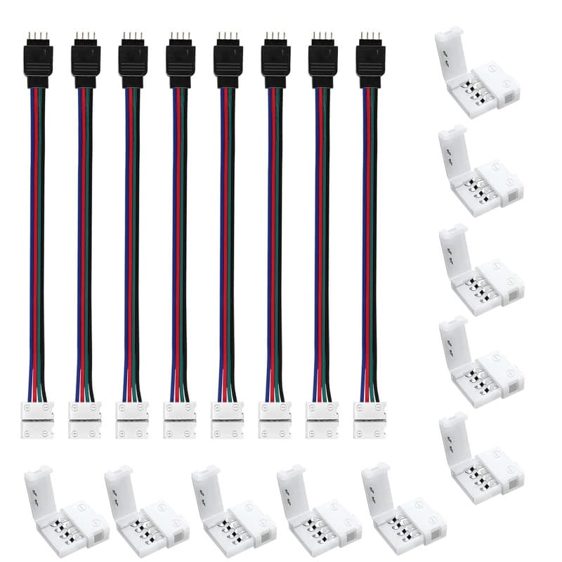 Kit de Connecteurs LED RVB 4 Broches - 10 Connecteurs Sans Soudure