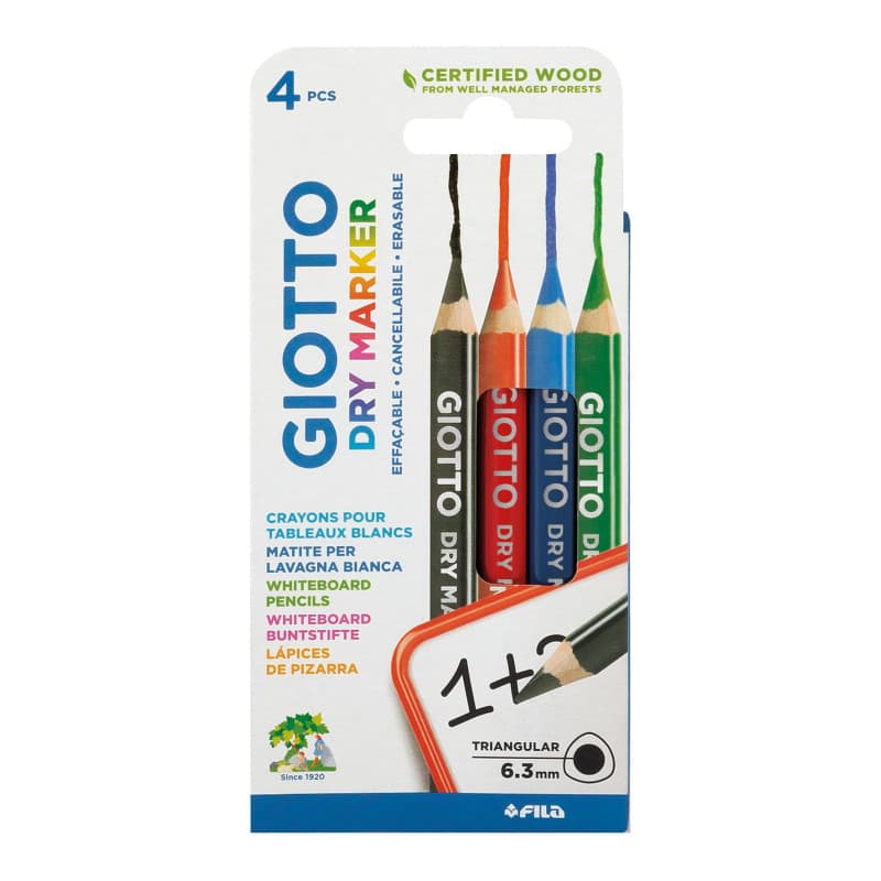 Giotto Dry Marker - Boîte de 4 Crayons Effaçables Multicolores