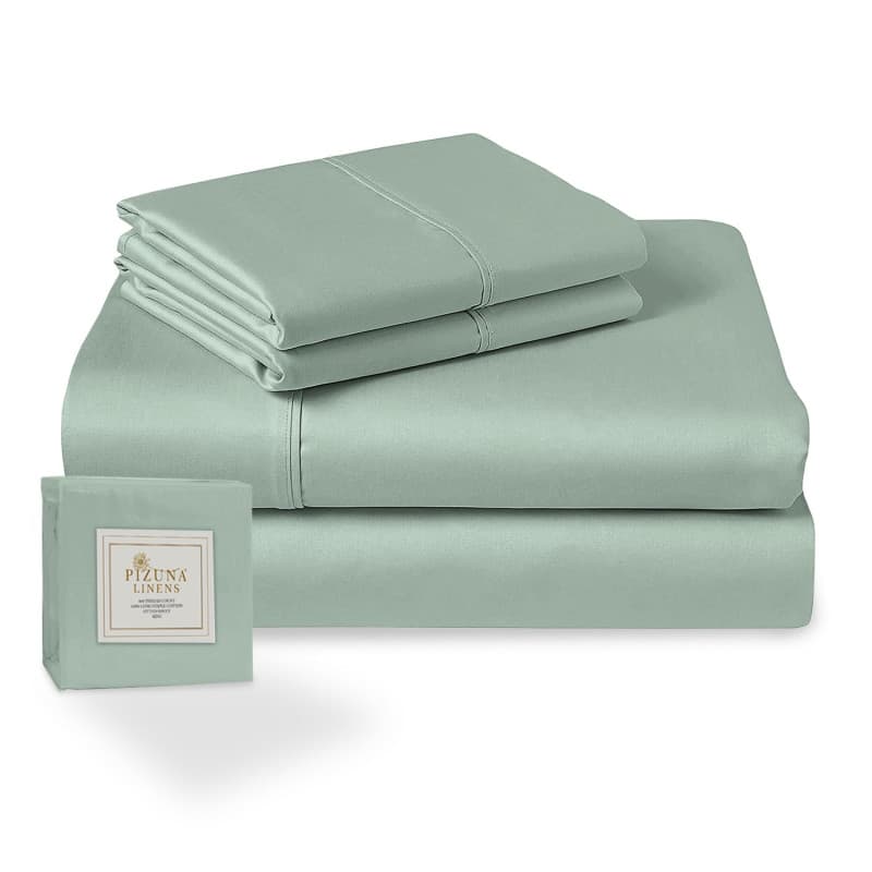 Parure de Lit Pizuna en Coton Peigné 140x200 cm - Écume de Mer, 5 Pièces