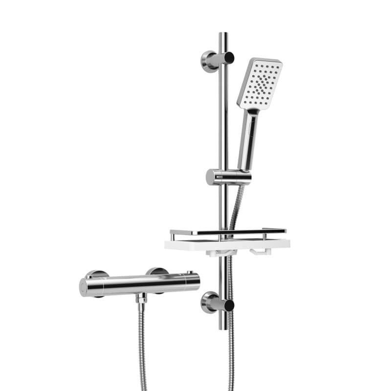 Colonne de Douche Chromée avec Robinet Thermostatique et Étagère - Görbach
