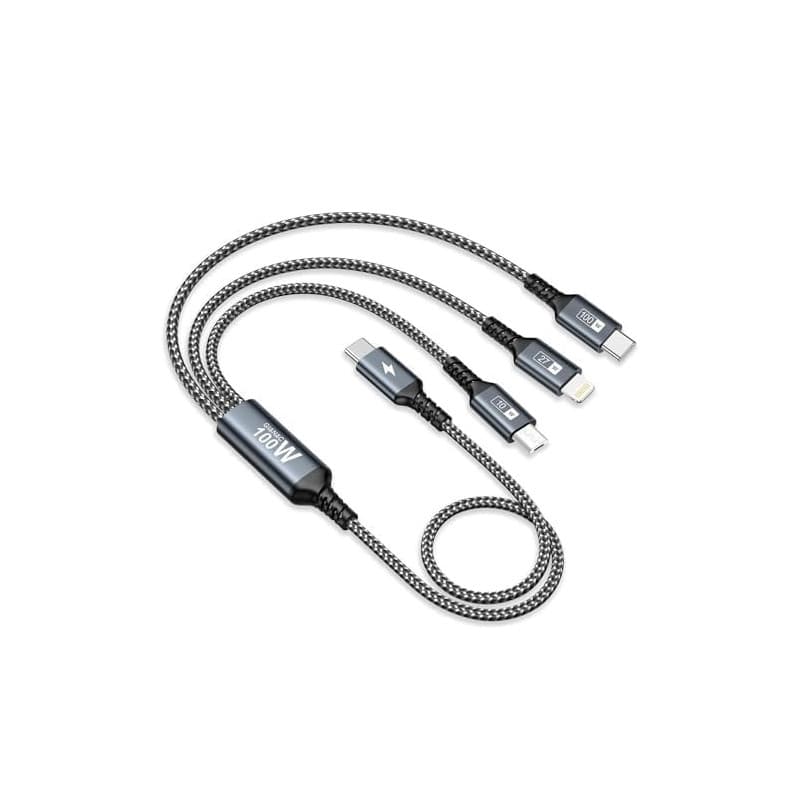 Câble Chargeur Multi Embout GIANAC 100W - 50 cm USB C, Lightning et Micro