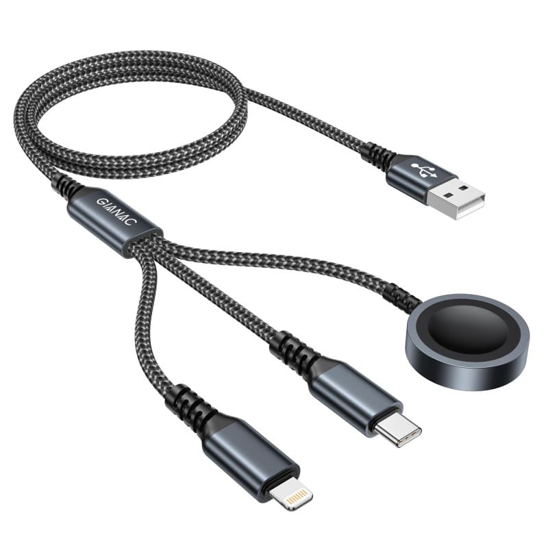 Câble 3 en 1 pour Chargeur Apple Watch et iPhone - Charge Rapide 1.2M