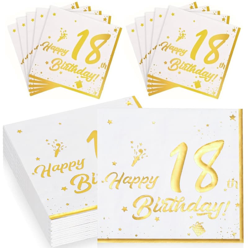 Serviettes en Papier Blanc 18e Anniversaire - 40 Pièces avec Impression 'Happy Birthday'