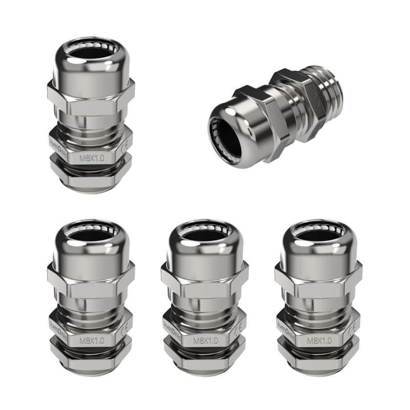 Set de 5 presse-étoupes en métal M8 - IP68 avec contre-écrou