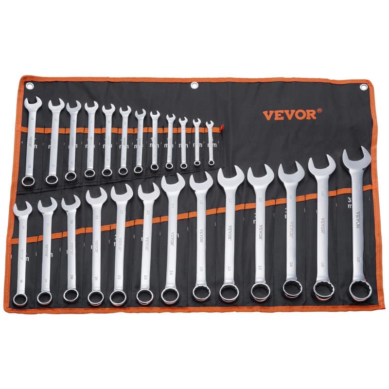 VEVOR Jeu de Clés Mixtes 25 Pièces avec Pochette Enroulable - Outils de Réparation Polyvalents