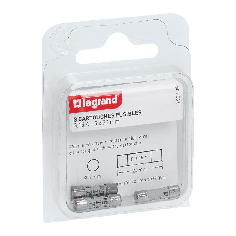 Cartouches Fusibles Legrand 5x20mm - 3,15A pour Appareils Électroniques