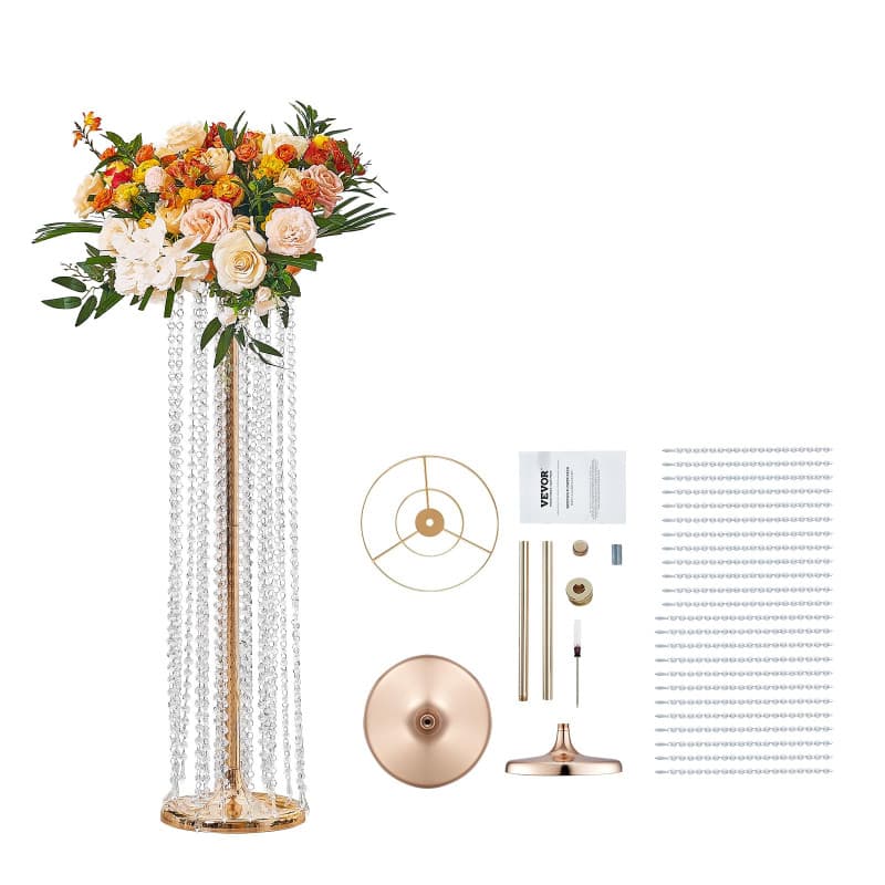 VEVOR Support de Fleurs de Mariage en Cristal Doré - 2 Pièces 90 cm