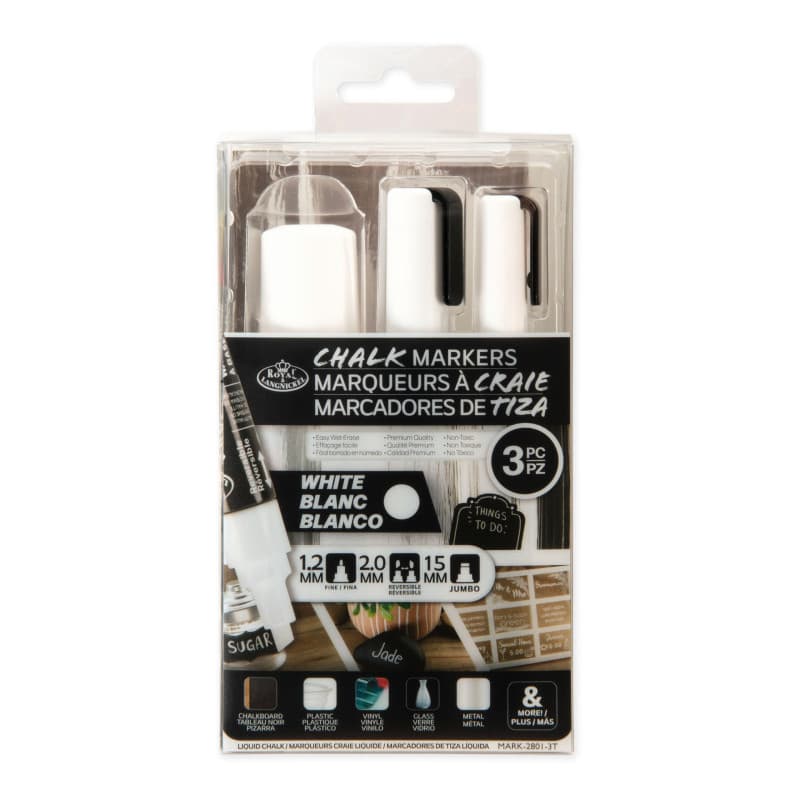 Lot de 3 marqueurs à craie blanche Royal & Langnickel - Effaçables à l'eau