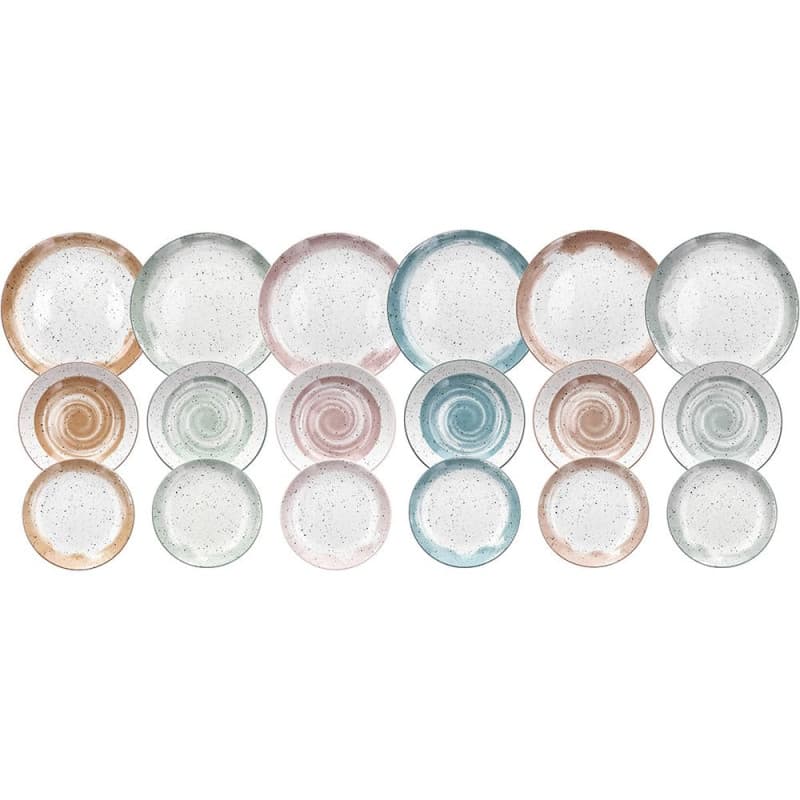 Service de Vaisselle Tognana Sienna pour 6 Personnes - 18 Pièces en Porcelaine Multicolore