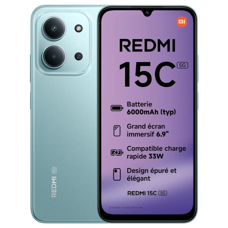 Xiaomi Redmi 15C 5G - Smartphone 4 Go RAM, 128 Go, Écran 6,9" 120 Hz, Double Caméra 50 MP, Vert