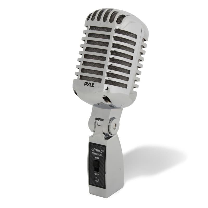 Microphone Dynamique Rétro Pyle en Métal Argenté avec Câble XLR