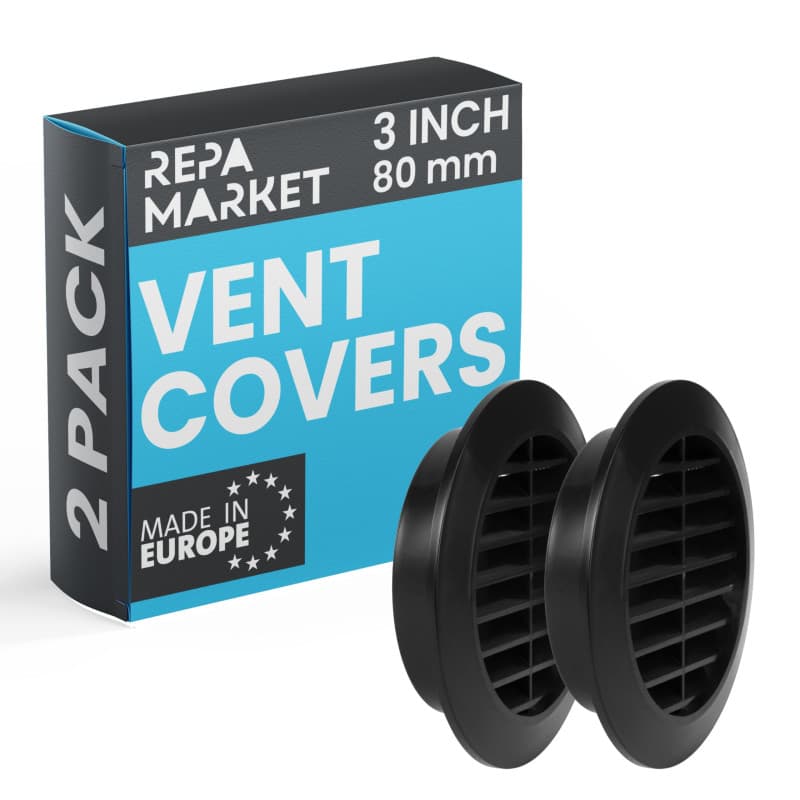 Lot de 2 grilles d'aération noires 80 mm avec écran en maille - Repa Market