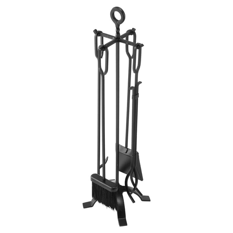 Ensemble d'outils de cheminée VEVOR 5 pièces en fer forgé avec support noir