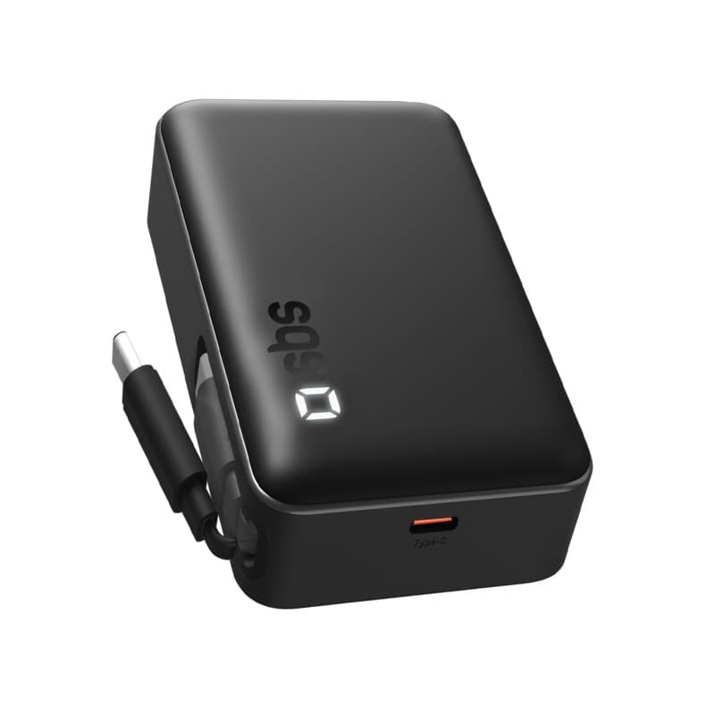 SBS PowerBank 10000mAh avec Câble USB-C Intégré - Recharge Rapide 20W