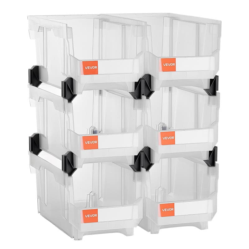 Lot de 6 Bacs de Rangement Empilables VEVOR - Transparent, 37,7 x 21,5 x 18 cm