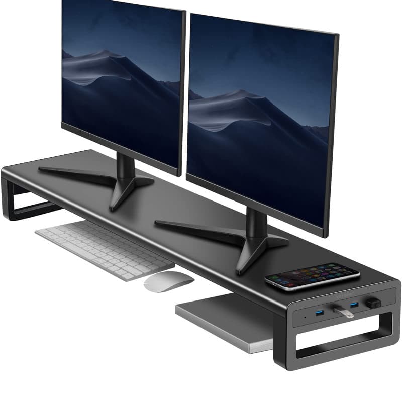 Support Écran Double VAYDEER avec Hub USB - Rehausseur en Aluminium pour 2 Moniteurs jusqu'à 27"