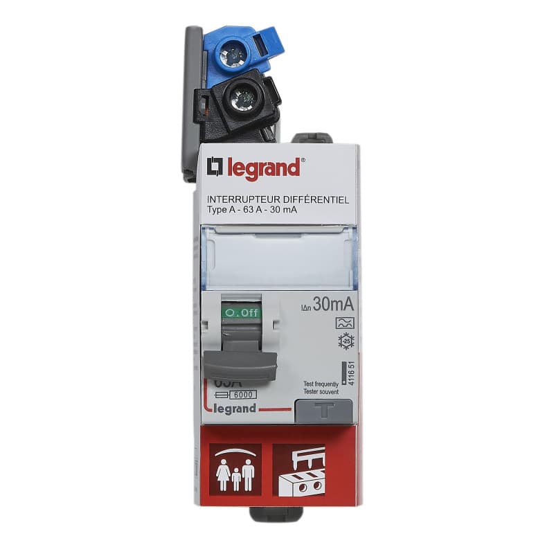 Interrupteur Différentiel Bipolaire 230V Type A 63A - Sensibilité 30mA