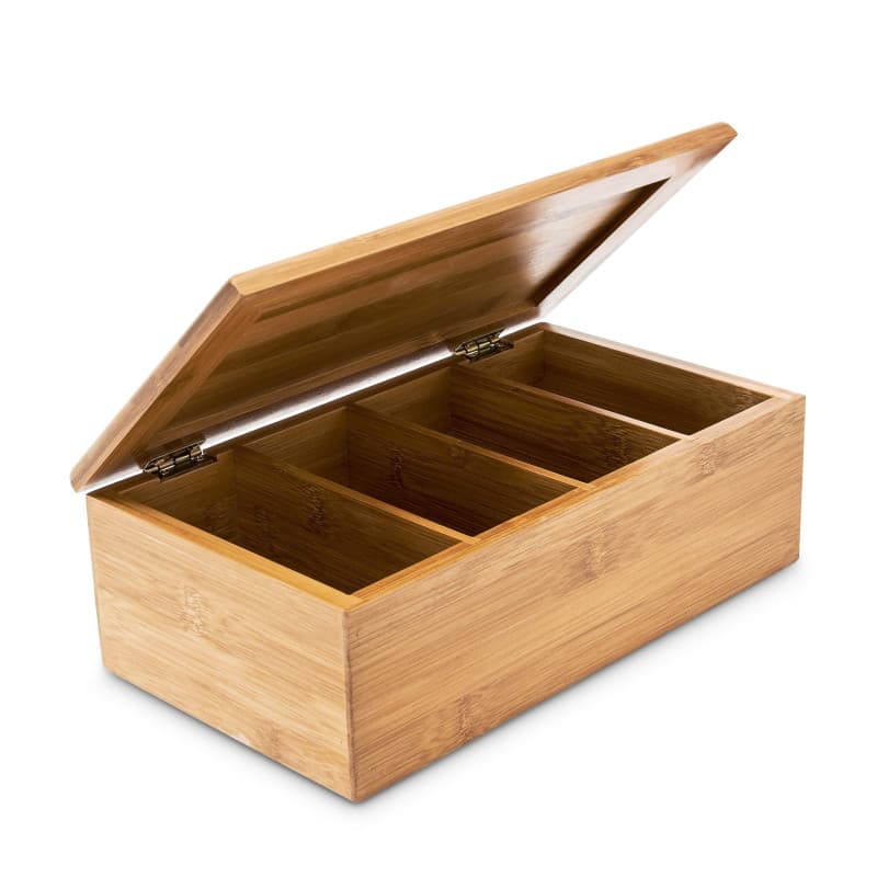 Boîte à thé en bambou Relaxdays avec 4 compartiments pour 80 sachets