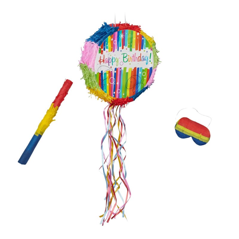 Piñata Colorée Relaxdays pour Anniversaire avec Bâton et Masque