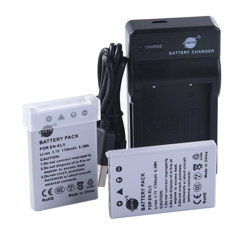 DSTE Lot de 2 Batteries Li-Ion et Chargeur Micro USB pour Nikon Coolpix