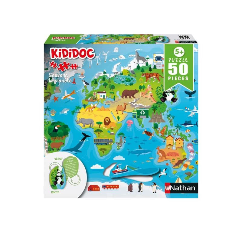 Puzzle Recto-Verso Kididoc - Sauvons la Planète - 50 pièces pour Enfants dès 5 Ans