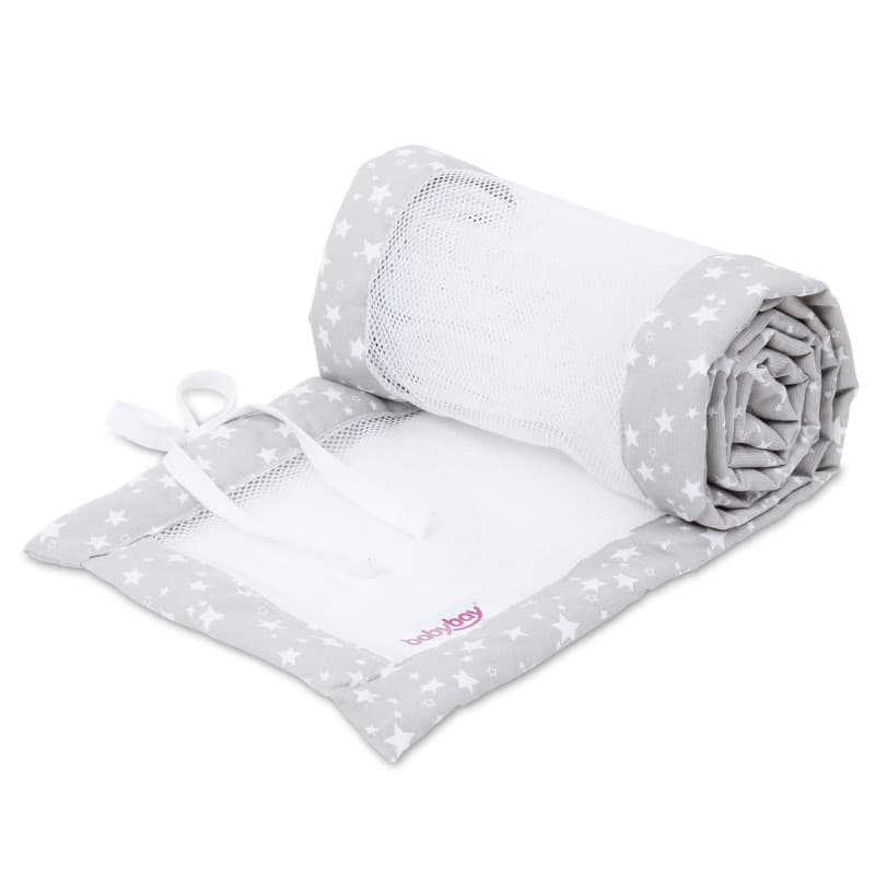 Tour de Lit Aéré en Maille pour Lit Babybay - Gris Perle avec Étoiles