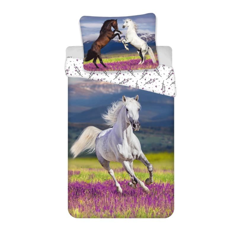 Parure de lit enfant Cheval - Housse de couette 140x200 cm et taie 70x90 cm en coton