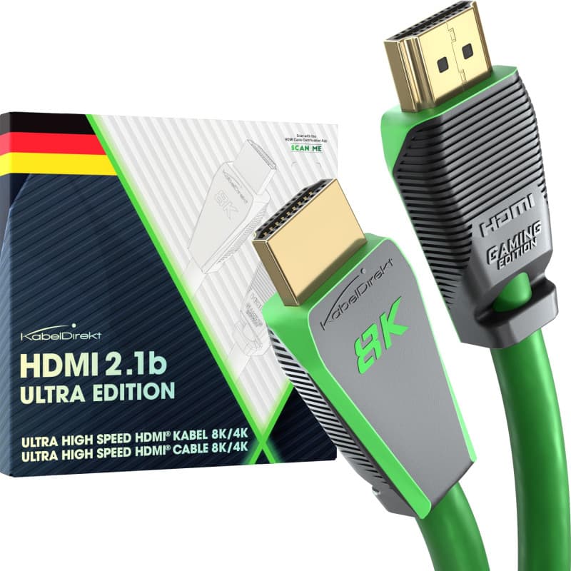 KabelDirekt – Câble 8k HDMI 2.1, édition certifiée Gamer – 2 m (Ultra High Speed/48G pour 10k, 8k ou 144 Hz Ultra Rapide en 4k,