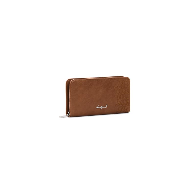 Porte-Monnaie Long en Cuir Marron avec Broderies Desigual