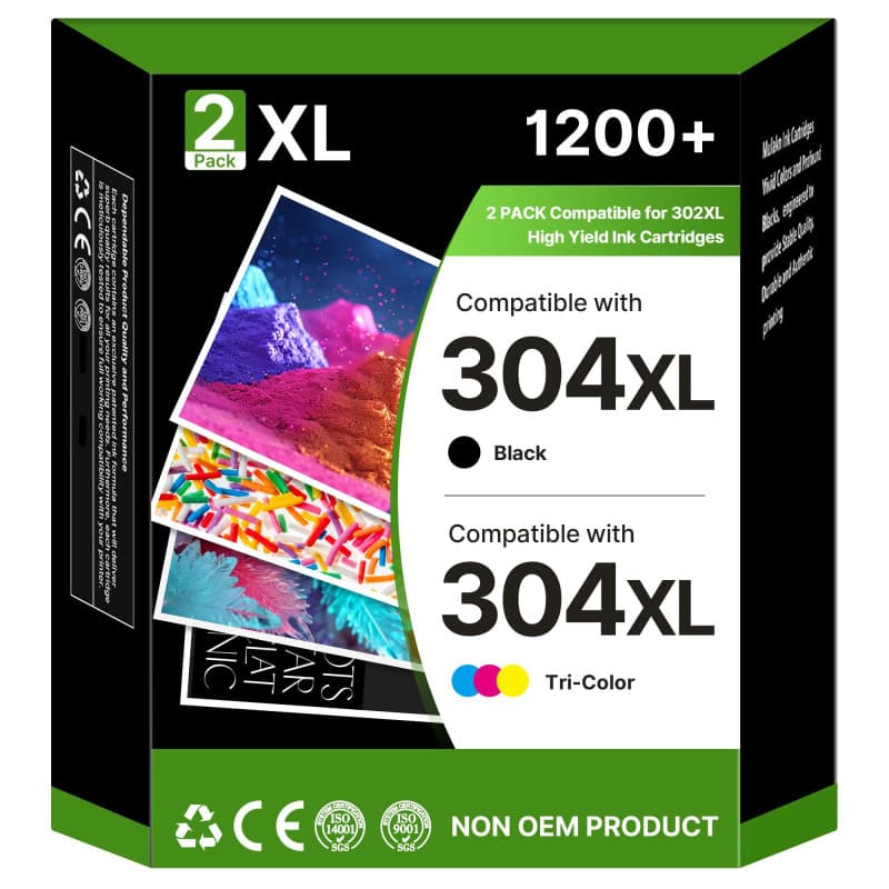 Cartouches d'Encre RUDGUZ 304XL Compatibles pour Imprimantes HP - 1 Noir et 1 Couleur