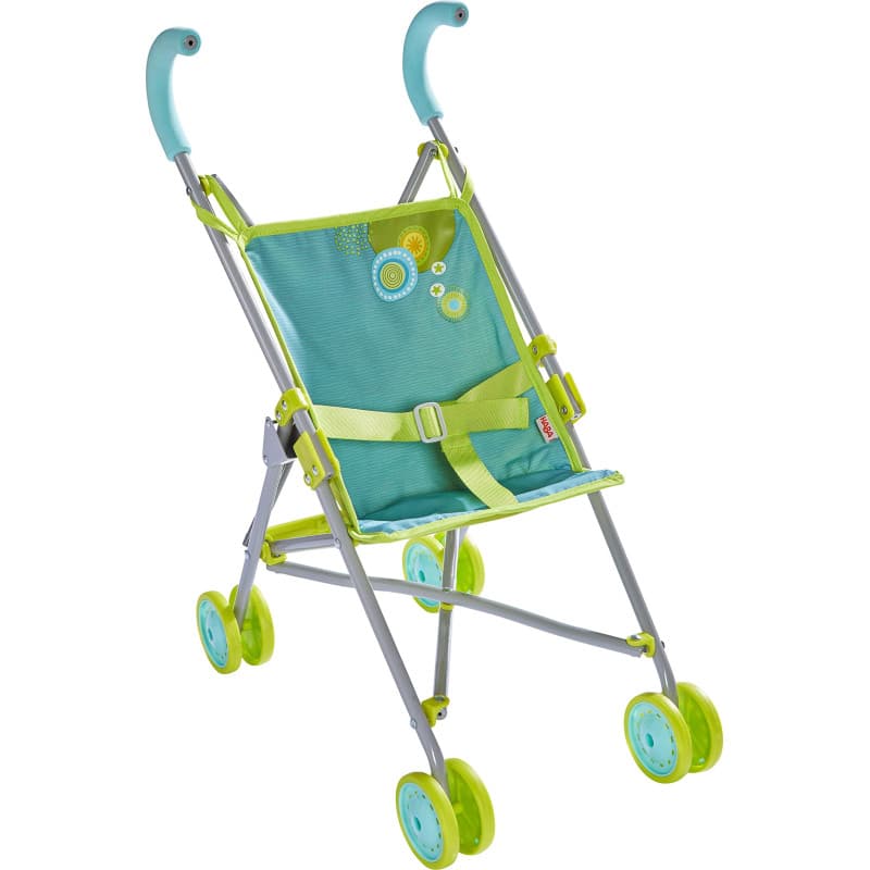 Poussette Canne HABA pour Poupées - Verte et Bleue - Idéale pour les Petits Parents