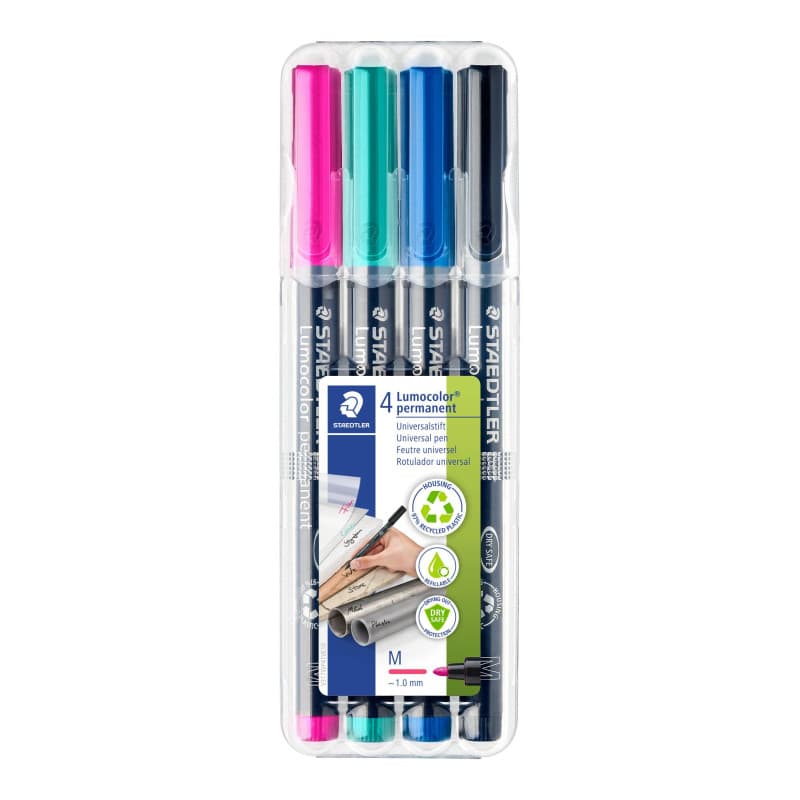 Set de 4 Feutres Permanents Lumocolor avec Étui Chevalet Staedtler