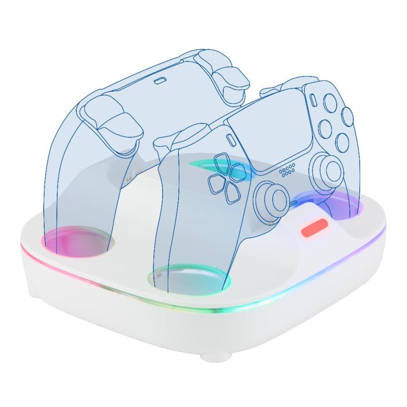 Station de Recharge Rapide pour 2 Manettes DualSense PS5 avec Éclairage RGB - Blanc