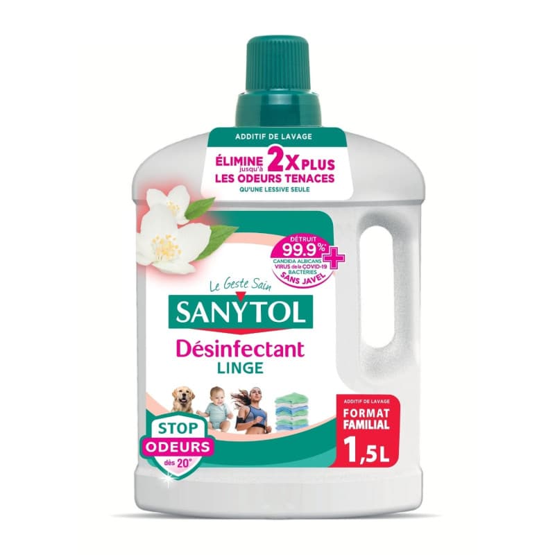 Sanytol Désinfectant Linge Fleurs Blanches 1.5L - Élimine Odeurs et Bactéries