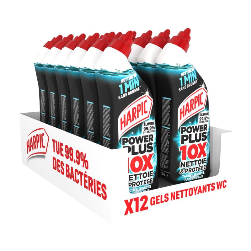 Harpic Gel WC Power Plus - Nettoyant Antibactérien Lot de 12 pour Taches Tenaces
