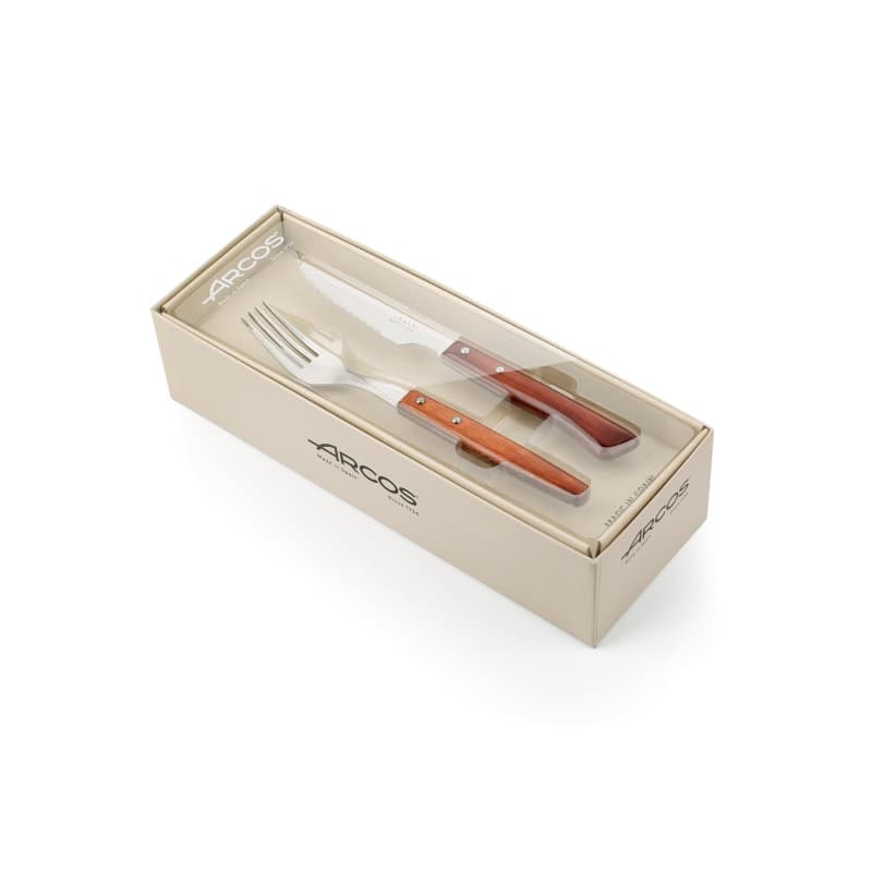 Coffret de 12 Couverts Arcos en Acier Inoxydable et Bois de Hêtre