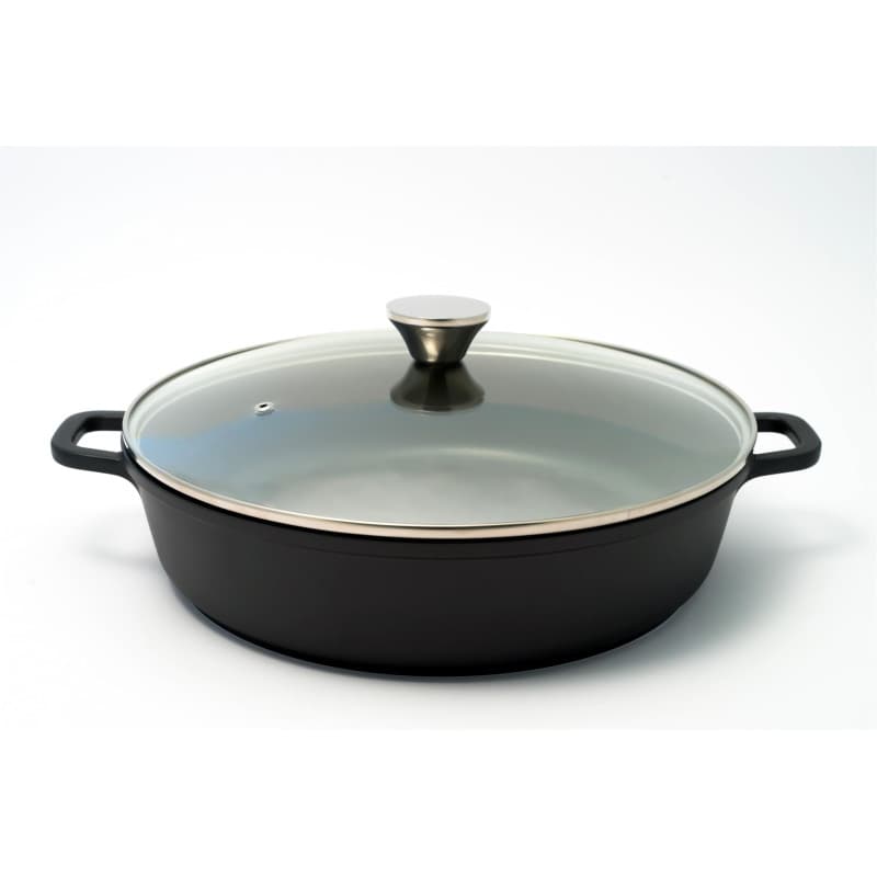 Mijoteuse Basse 32 cm en Fonte Aluminium avec Couvercle en Verre - 5 Litres