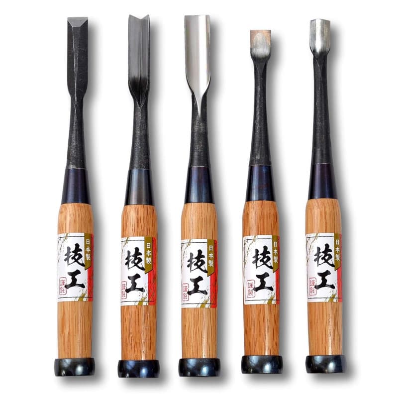 Lot de 5 Burins Japonais Incurvés pour Sculpture sur Bois - KAKURI