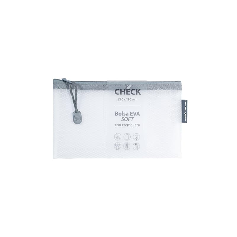 Sac à fermeture éclair EVA Soft Check 23 x 13 cm - Blanc - Protection idéale pour documents