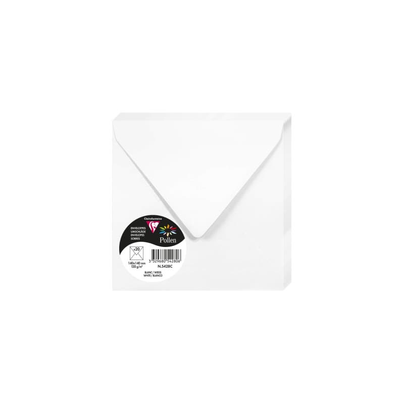 Enveloppes Gommées Clairefontaine Pollen - Paquet de 20 - Format Carré 14x14cm