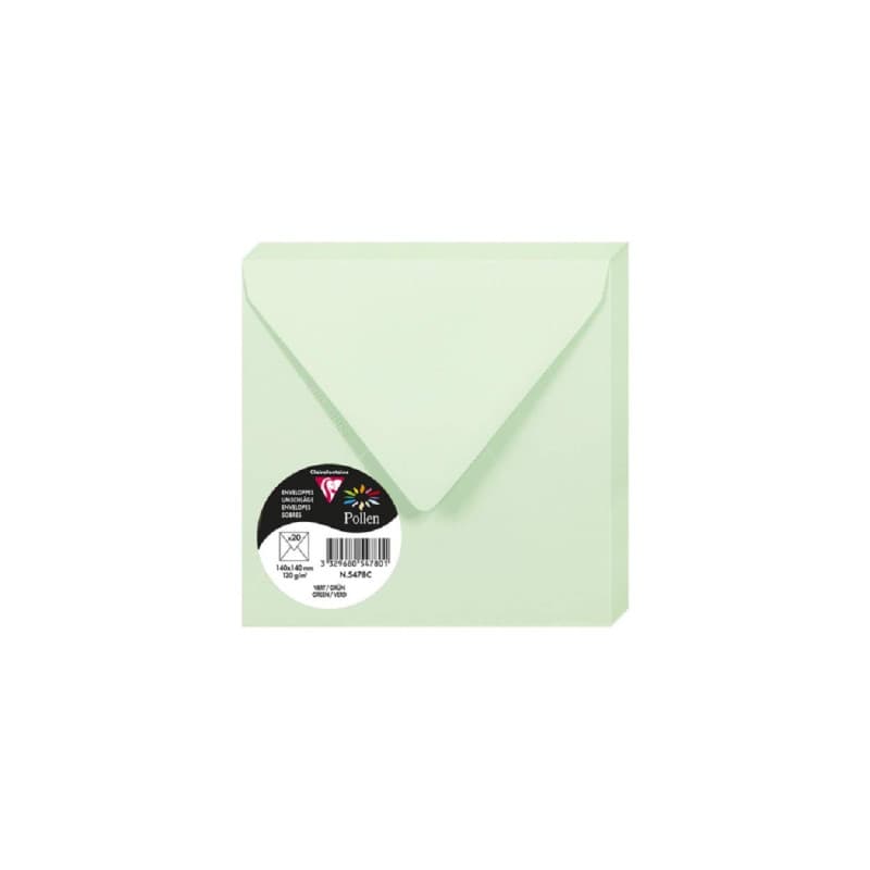 Enveloppes Gommées Carrées Clairefontaine - Paquet de 20 - Vert 14x14cm