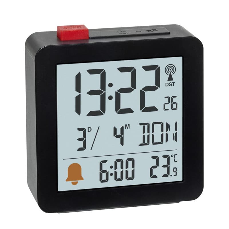 Réveil Radio Numérique TFA Dostmann avec Thermomètre et Écran Rétroéclairé - Noir