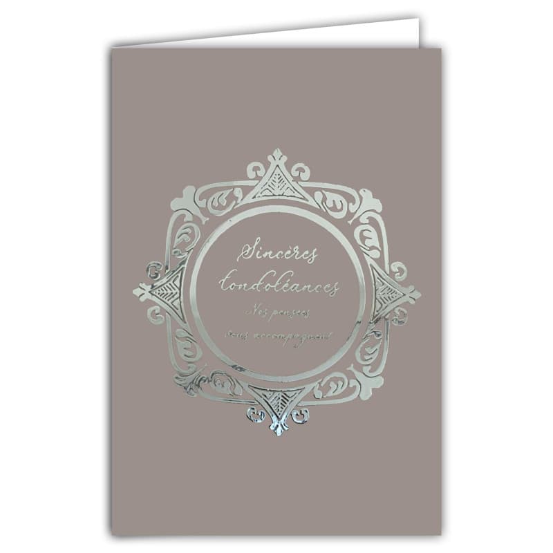 Carte de Condoléances Élégante avec Illustration Argentée - Format 12x17,5cm